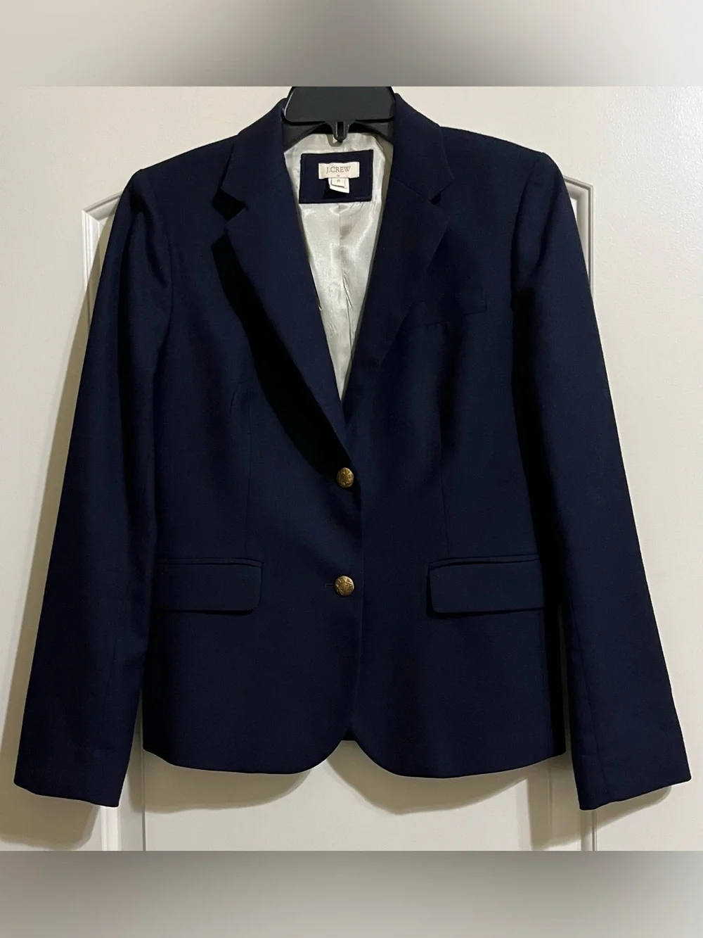 VINTAGE J. Crew Navy Blue Wool Blend Blazer Gold Antique Buttons Size 6 Lined